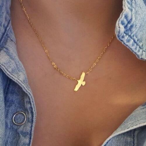 American Flying Eagle Necklace For Women Men Bird Animal Jewelry Gold Color Stainless Steel Hawks Pendant Necklace Bijoux Femme