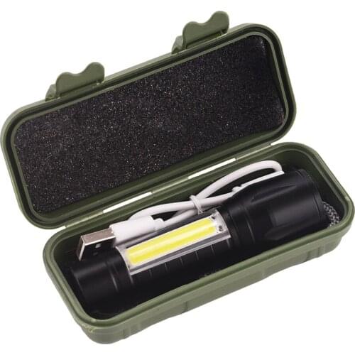 Anjoet built in batttery LED MINI Flashlight Q5 & COB Zoom Waterproof Aluminum 4 Modes Torch USB rechargeable For Camping