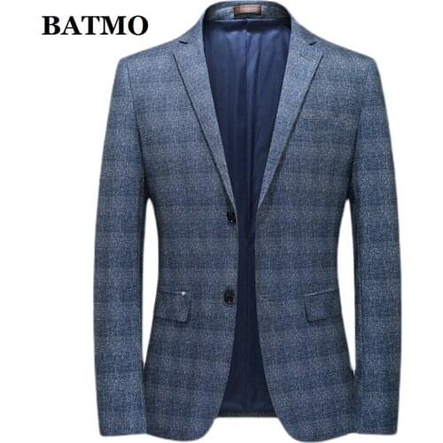 BATMO 2021 new arrival sping high quality Plaid casual blazer jackets men,plus-size 6262