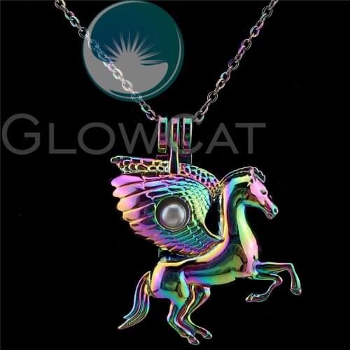 C843 Rainbow Colors Myth Pegasus Beads Cage Pendant Essential Oil Diffuser Aromatherapy Stone Pearl Cage Locket Necklace