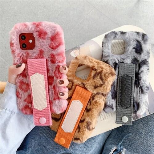 Phone Case with Wrist Strap for Samsung Galaxy S6 S7 Edge S8 Active S9 Plus S10 S10e S20 Ultra FE Soft Furry Cover Back Shell