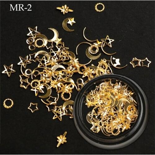 1 Box Moon Stars Nail Art Rivets Stud Multi-Type Metal DIY Tips Manicure Charms UV Gel 3D Nail Art Decorations Accessories