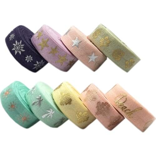 10yard 15mm Tropical Tree Leaf Stars Print Fold Over Elastic Ribbon For Sewing Hair Tie Strap Backpack Decoration Accessories