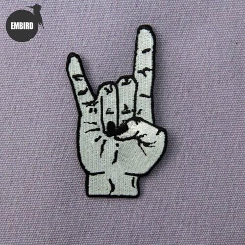 Embird patches embroidered badges for clothes Punk Rock Hand Sign white patches jeans for women badge