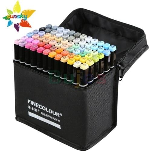 FINECOLOUR Marker EF102 Alcohol oil Double headed black rod marker Red Yellow Blue set Animation clothing design art supplies