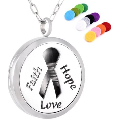 IJP0162 HOPE FAITH LOVE Stainless Steel Ribbon Aromatherapy Diffuser Perfume Locket Essential Oil Diffuser Necklace(Free 12 Pad)