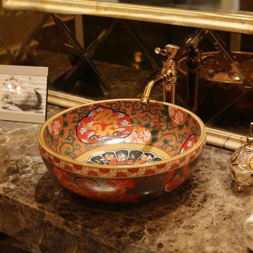 Europe style round shape handmade porcelain china Art sinks Counter Top antique ceramic wash basin bathroom sink