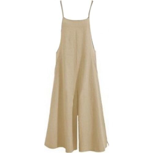 Jumpsuit Women Plus Size Solid Color Wide Leg Summer Shoulder Strap Side Pockets Mid Waist Loose Romper combinaison femme