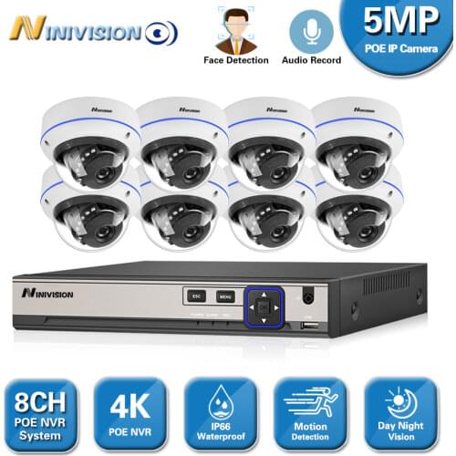 8CH 4K Audio POE NVR AI Face Recognition CCTV Surveillance Kit System IR Indoor Outdoor Security 5MP IP Camera Video Set
