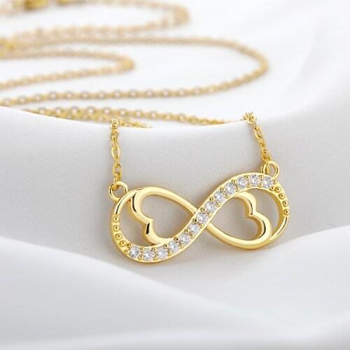 Fashion Infinite Love Heart Zircon Pendant Necklace For Women Gold Color Stainless Steel Choker Chain Jewelry Couple Wedding Gif