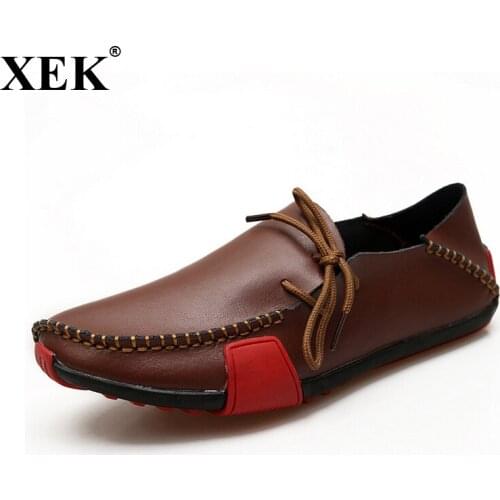 XEK Men Leather Shoes Mens Loafers Summer Autumn Moccasins Mens Shoes Casual For Driving Sapato Masculino Big Size 38-47 WFQ48
