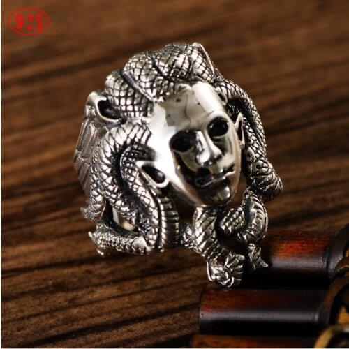 100% 925 sterling silver European and American personality cool fashion snake hair beautiful male ring