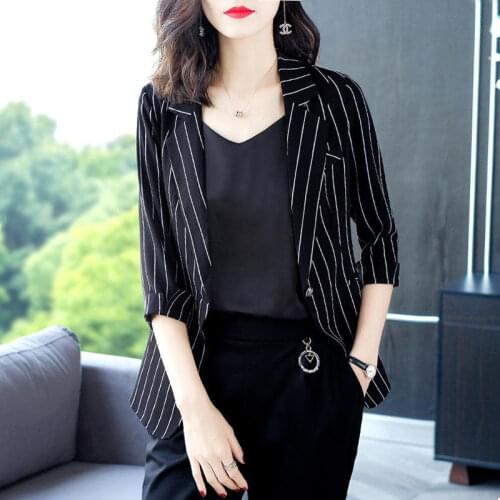 2020 New Fashion Business Interview Striped Suits Women Work Office Ladies Long Sleeve Casual Blazers And Coats