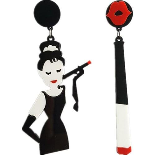 New Fashion Sexy women smoking earrings attractive woman Long Acrylic Mouth Drop Earrings Hiphop Jewelry E18006