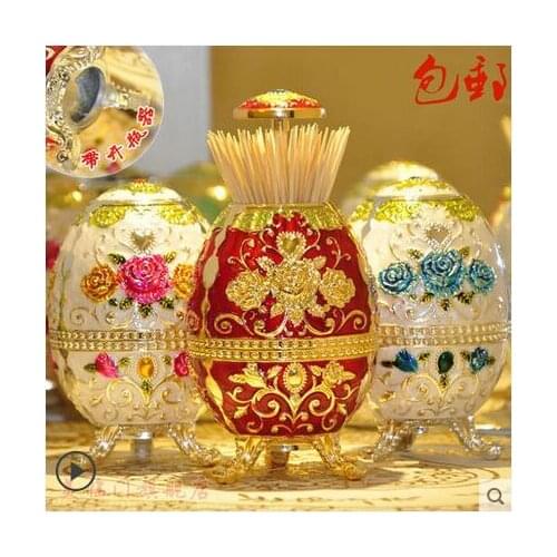 New 3PCS multicolor Automatic Toothpick Holder Box Golden Embossed Rose Decoration Craft Gift