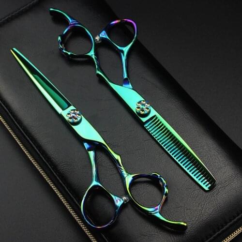 Professional Japan 440c 6 '' green ring hair scissors haircut scissor thinning barber makas cutting shears hairdresser scissors