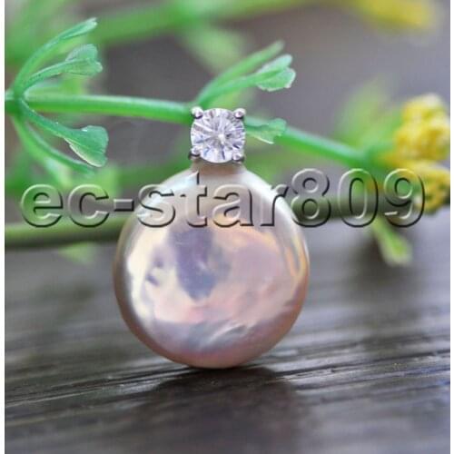 P7509 A++ Bizarre Lustre 14mm Peacock-Lavender Coin Pearl Pendant Women jewelry