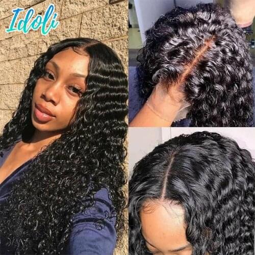 Idoli 30 32 Inch Deep Curly Lace Front Wig 180% Density Remy Lace Closure Wigs For Woman Pre plucked Deep Wave Lace Frontal Wig
