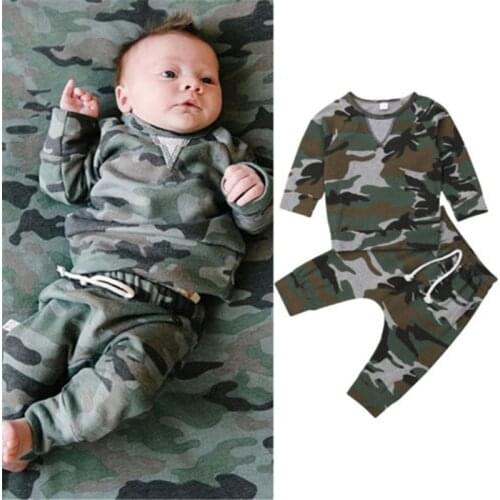 Casual Newborn Infant Baby Boy Girl Outfits Camouflage Print Long Sleeve T shirt Tops+Cotton Pants Clothes Set 2PCS