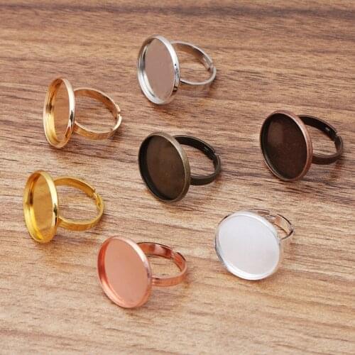 20pcs Adjustable Ring Base Settings with Round Smooth Bezel Resin Stone Cabochon Mens Womens Ring Findings DIY Jewelry Making