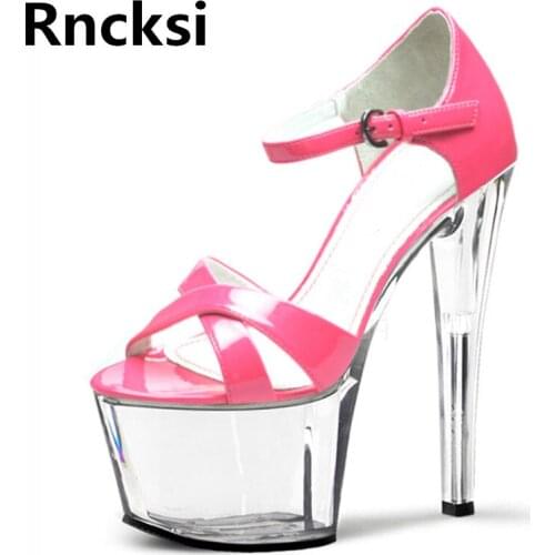 Rncksi Hot Summer 17cm High Heels Sandals Women/Girl Sexy Waterproof Platform Sandals Peep Toe Pole Dance Party Dress Sandals