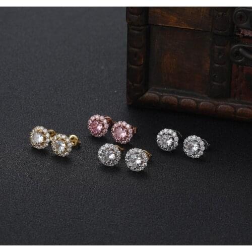 TUNKALL 3 Size 4 Colors New Round Shape Brass Earrings Bling Bling Iced Out Drop Earrings Fashion Jewelry For Party E038