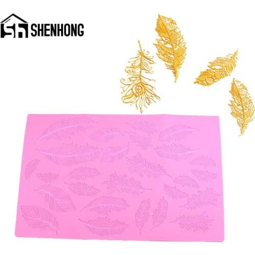 SHENHONG Silicone Mould Cake Decorating Tool Feather Lace Fondant Mold Wedding Sugarcraft Pastry Gumpaste Dessert Baking Tray