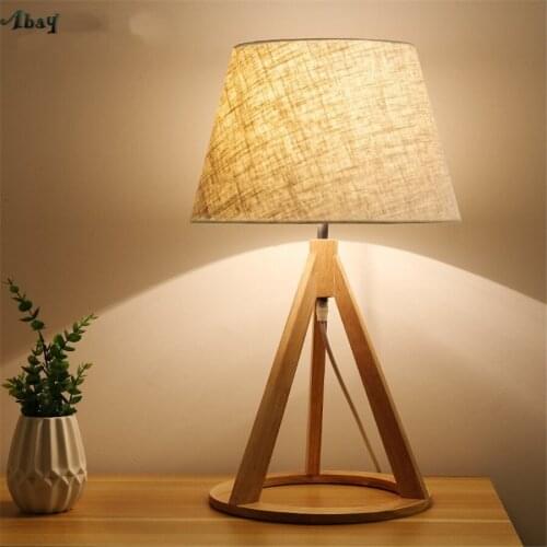 Nordic Minimalism Solid Wood Table Lamp Fabric Lampshade for Study Office Bedroom Living Room Book Reading Light Bedside Lamp