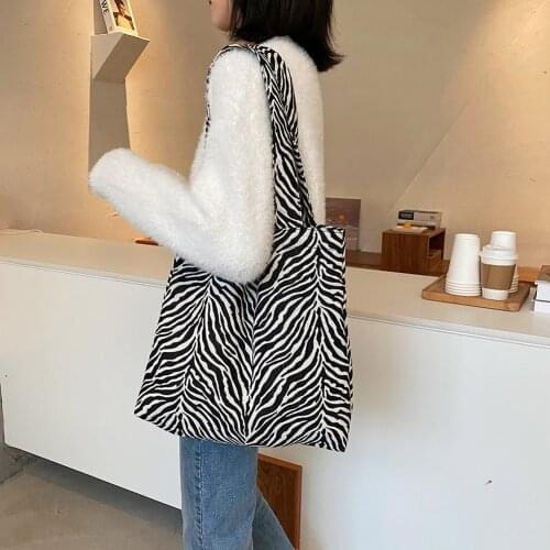2021 Womens Bag Leopard Zebra Print Corduroy Shoulder Bags Fashion Female Handbag Ladies Large Capacity Shopping Tote Bags