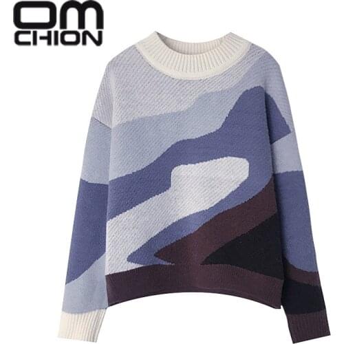 OMCHION Chaqueta Mujer 2021 New Casual Irregular Color Half High Neck Korean Sweater Women Loose Student Sweet Chic Pullover