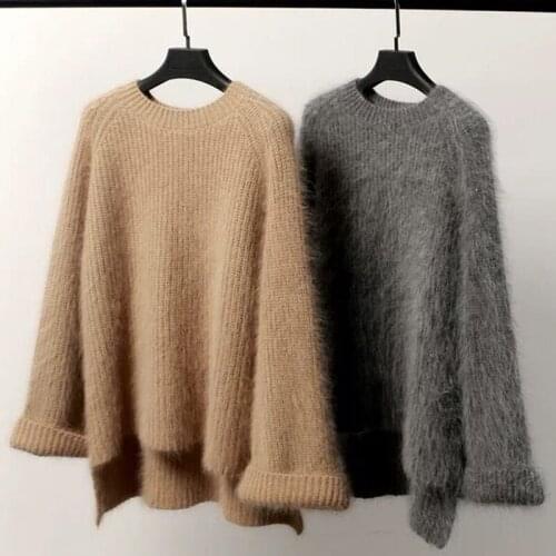 Hairy Knitted Sweater Women Winter Jumper Korean Oversized Harajuku Faux Mink Cashmere Elegant Casual Pullover Loose O-Neck Warm