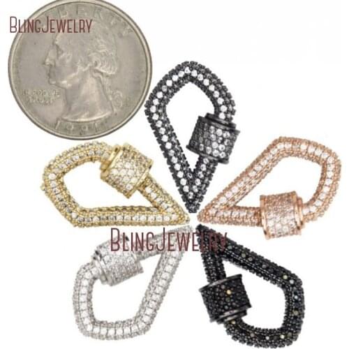 Kite Screw Lock Rose Gold Silver Diamonds Shape Stoned Zircon Micro Paved Teardrop Screw Clasp Charmholder 16mmx26mm FC32057