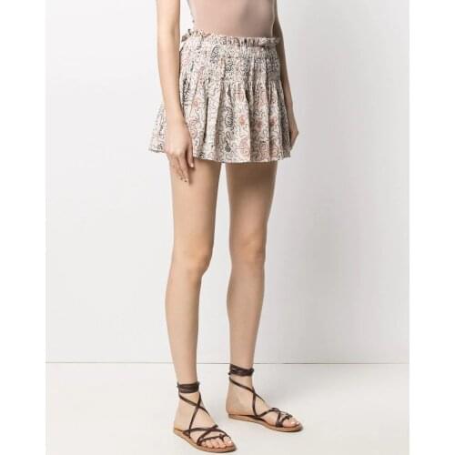 2021 Summer Womens Pleated Skirts Printed Stretch Elastic High Waist Slim Wide Leg Trousers Skirt Pleated A-Line Mini Jupe