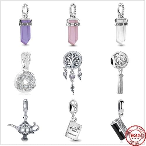 New 925 Sterling Silver PASSPORT Bag Dream Catcher Crystal Dangle Charm bead Fit Original Pandora Bracelet DIY Jewelry For Women