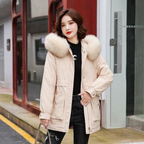 Detachable fur collar padded jacket women 2021 new style to overcome mid-length thick padded jacket Korean loose jacket