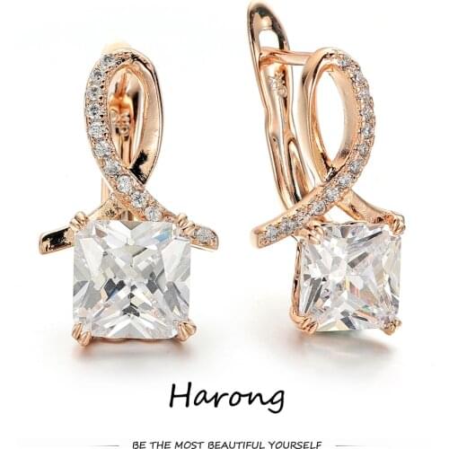 Personality Golden Crystal Zircon Copper Earrings Female Aesthetic Party Wedding Stud Earrings For Woman Jewelry Gifts