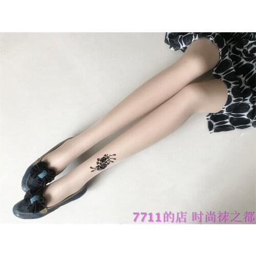 Women sexy Silk stockings super thin pantynose tattoo shade free shipping Skull roses