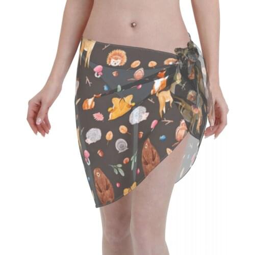 Women See-Through Beach Bikini Cover Up Wrap Scarf Swimwear Pareo Sarong Dress Cute Animals Forests Casual Beach Dress