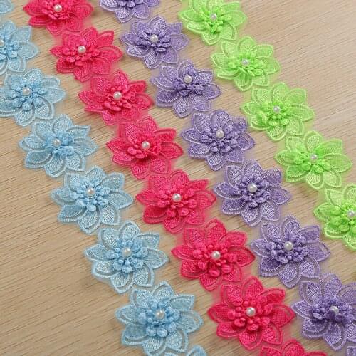 1Yard Multicolor Flower Beaded Lace Ribbons For DIY Handmade Quilting Dress Clothing Materials Accessories
