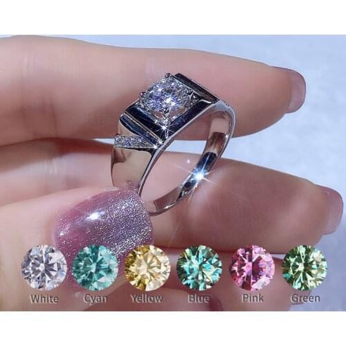 Real moissanite engagement ring 1CT for Men Not adjustable simple classic 18K White Gold Plated 925 Silver D-F Anniversary ring