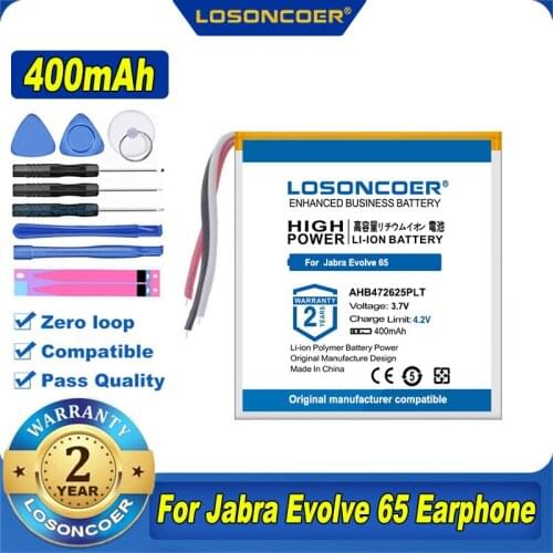 100% Original LOSONCOER 400mAh AHB472625PLT Battery For Jabra Evolve 65 Earphone Batteries +Free Tools