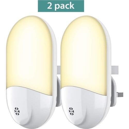 2 PACK Automatic LED Night Light Wall Plug In Dusk to Dawn Sensor Light Lamp Warm White US/UK/EU Plug