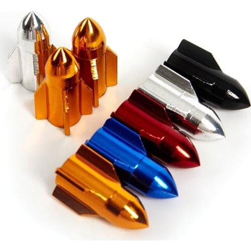 4 Pcs Rocket Design Bike Valve Car Truck Air Port Cover Tire Rim Valve Caps