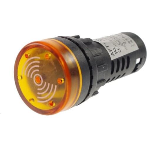 5pcs YELLOW 220VAC 22mm Mount LED Power Indicator Light With Buzzer 60mm Height Switch