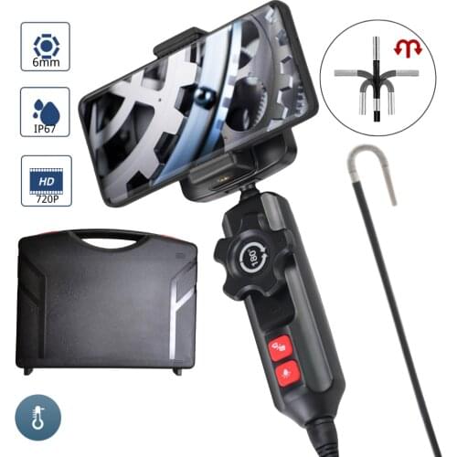 New 6mm Steering Endoscope Camera Photo Taking Video Recording Industrial Steerable Borescope with 1m Snake Tube 2 in 1 Adapter