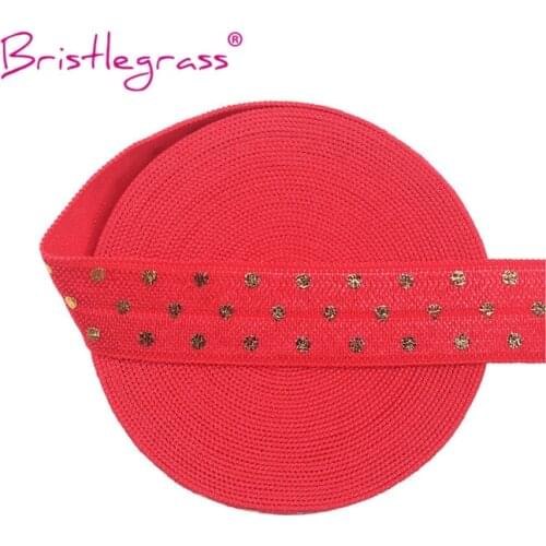 BRISTLEGRASS 100 Yard by Roll 5/8" 15mm Gold Polka Dot Foil Print Fold Over Elastic FOE Spandex Band Headband Tutu Dress Sewing