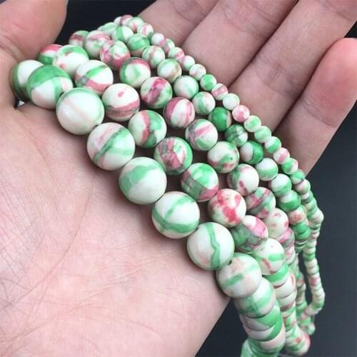 Natural Stone Beads Round Green Red Colorful Rain Loose Beads For Jewelry Making DIY Bracelet Earrings Accessories 4/6/8/10mm
