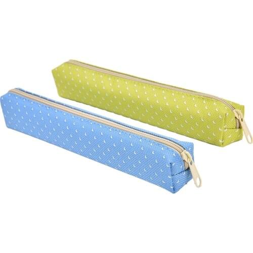 Pencil Case Dot Canvas Pen Bag Stationery Pouch For Girls Gift Office School Supplies