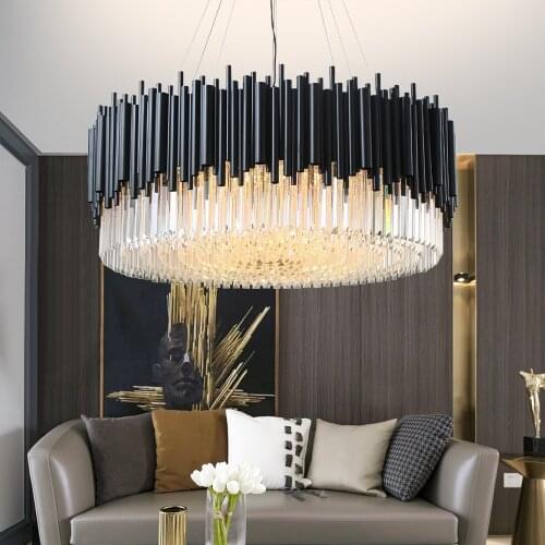 Black Light Modern Chandelier Lighting Living Room Round Crystal Lamps Large Home Decor Luxury Cristallo Lampadario