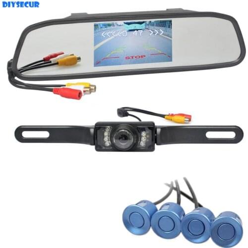 DIYSECUR 4.3" Rear View Car Mirror Monitor Kit + Video Parking Radar + IR Night Vision Car Camera Parking Assistance System